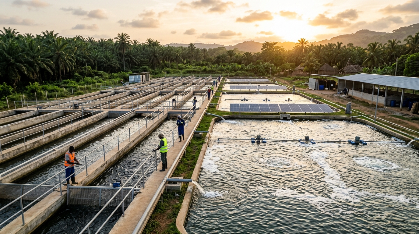 Bio-secure aquaculture pond with paddlewheel aerators